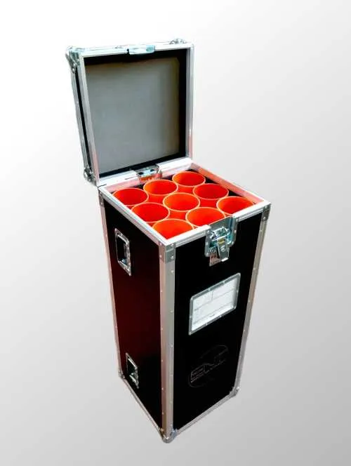 flight case alto e stretto con settori cilindrici